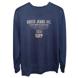 Vintage 90s Guess Jeans Inc Crewneck Sweatshirt Navy Blue Embroidered LG Preppy